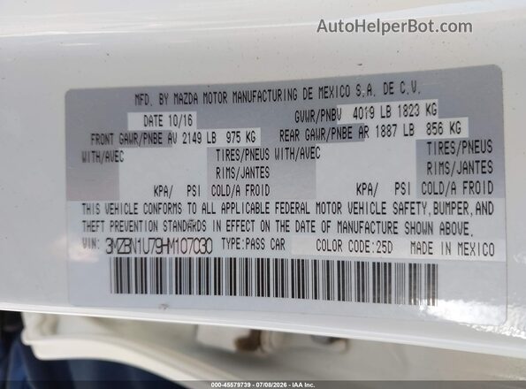 3MZBN1U79HM107030 2017 MAZDA 3 White ძრავის განყოფილების ხედი