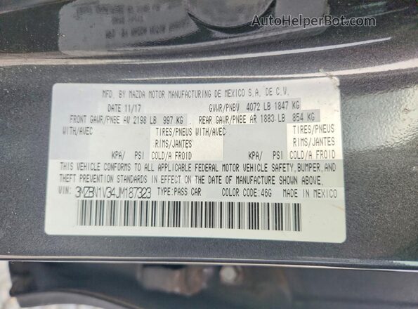 3MZBN1V34JM187323 2018 MAZDA 3 Gray Widok naklejki z numerem VIN