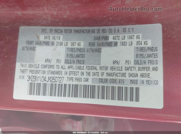 3MZBN1V34JM250727 2018 MAZDA 3 Red Շարժիչի բաժամունքի տեսք