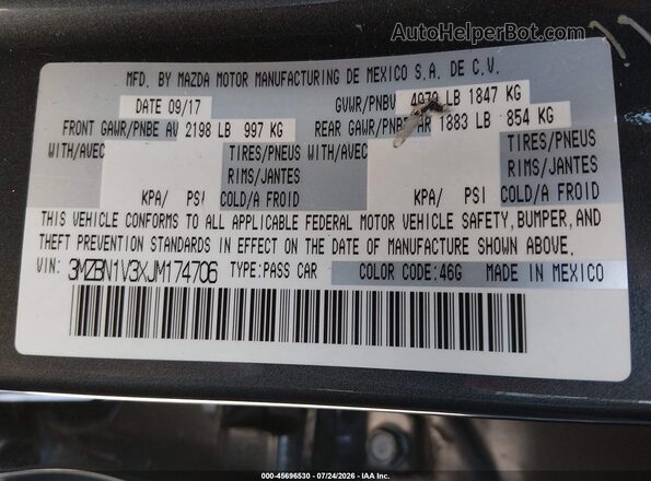 3MZBN1V3XJM174706 2018 MAZDA 3 Gray Շարժիչի բաժամունքի տեսք