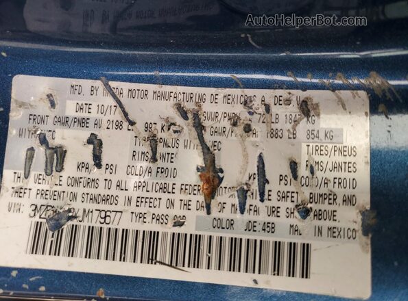 3MZBN1V3XJM179677 2018 MAZDA 3 Blue VIN sticker view