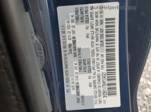 3MZBN1V76HM104021 2017 MAZDA 3 Blue Widok naklejki z numerem VIN