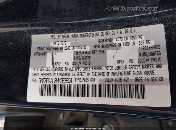 3MZBPAAL8MM253604 2021 MAZDA 3 Blue Widok komory silnika