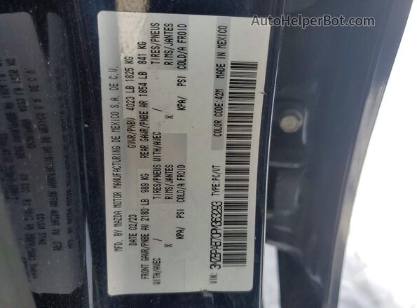 3MZBPAB70PM363293 2023 MAZDA 3 Blue VIN კოდის სტიკერის ხედი