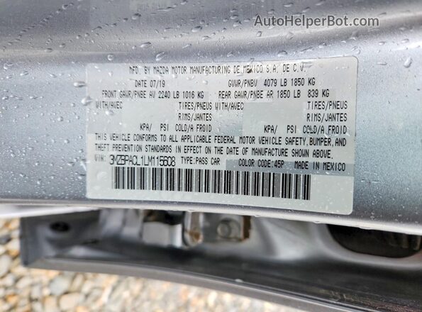 3MZBPACL1LM115608 2020 MAZDA 3 Silver Widok komory silnika