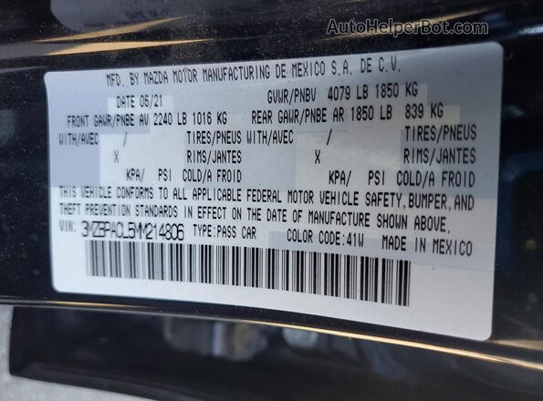 3MZBPACL5MM214806 2021 MAZDA 3 Черный Вид подкапотного пространства
