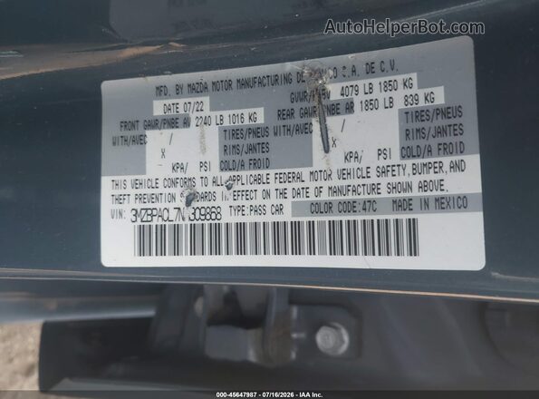 3MZBPACL7NM309868 2022 MAZDA 3 Blue ძრავის განყოფილების ხედი