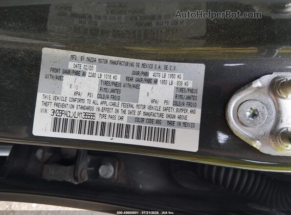 3MZBPACLXLM135565 2020 MAZDA 3 Серый Вид подкапотного пространства
