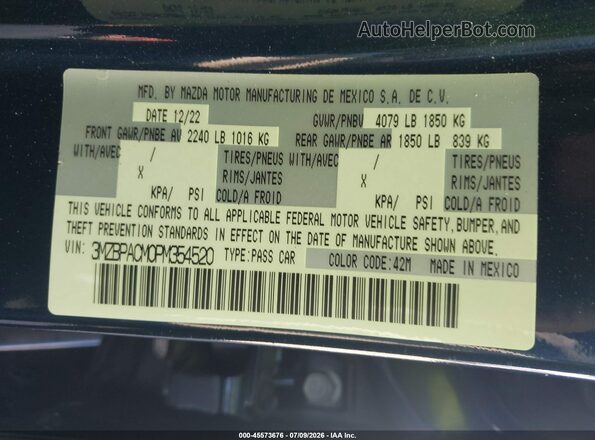 3MZBPACM0PM354520 2023 MAZDA 3 Blue Widok komory silnika