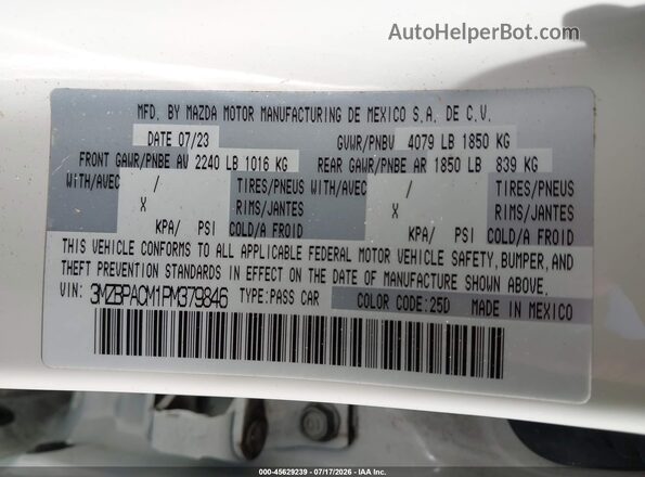 3MZBPACM1PM379846 2023 MAZDA 3 White Engine compartment view