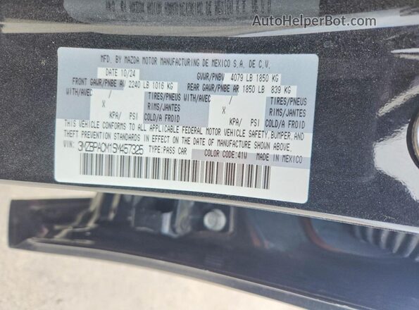 3MZBPACM1SM457325 2025 MAZDA 3 Black Widok komory silnika