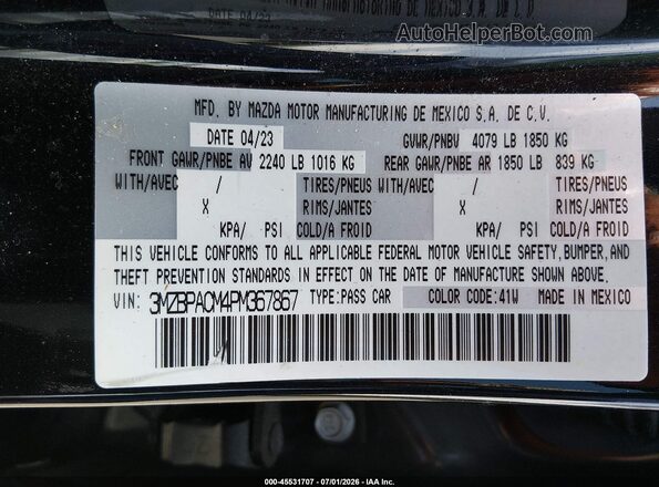 3MZBPACM4PM367867 2023 MAZDA 3 Black Շարժիչի բաժամունքի տեսք