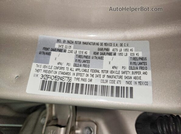 3MZBPACM5SM467758 2025 MAZDA 3 Gold VIN կոդի պիտակի տեսք