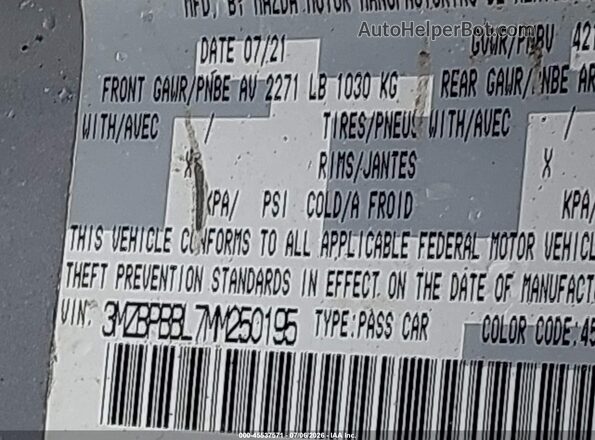 3MZBPBBL7MM250195 2021 MAZDA 3 Silver Widok komory silnika