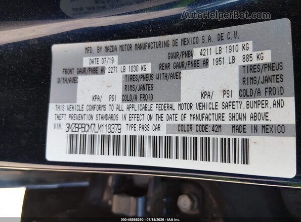 3MZBPBCM7LM118379 2020 MAZDA 3 Dark Blue Շարժիչի բաժամունքի տեսք