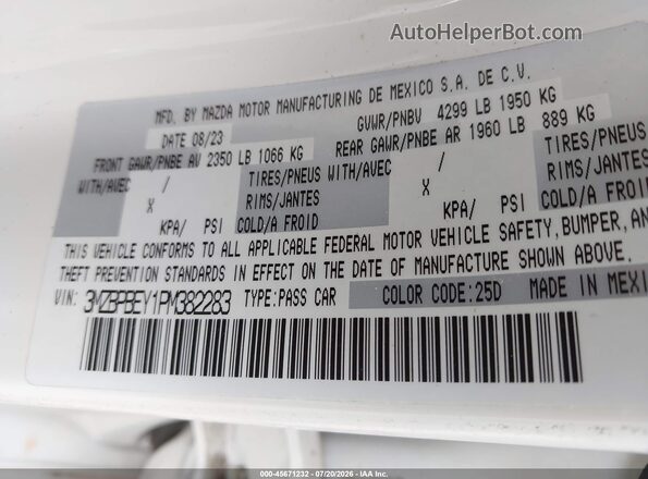 3MZBPBEY1PM382283 2023 MAZDA 3 White Widok komory silnika