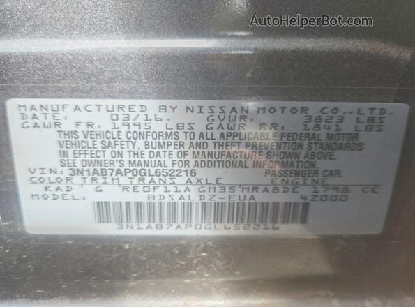 3N1AB7AP0GL652216 2016 NISSAN SENTRA Gray Vista del compartimento del motor