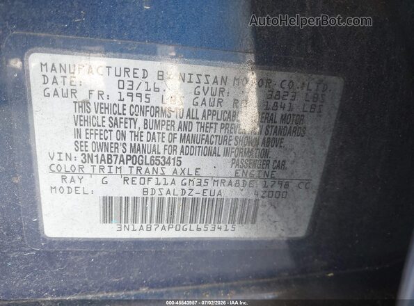 3N1AB7AP0GL653415 2016 NISSAN SENTRA Dark Blue Engine compartment view