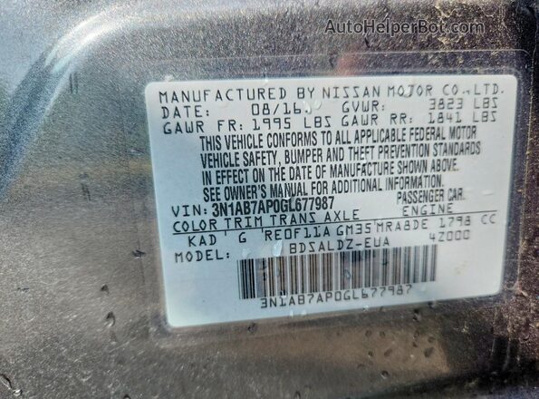 3N1AB7AP0GL677987 2016 NISSAN SENTRA Gray Widok komory silnika