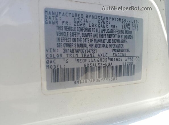 3N1AB7AP0GY247881 2016 NISSAN SENTRA White Engine compartment view