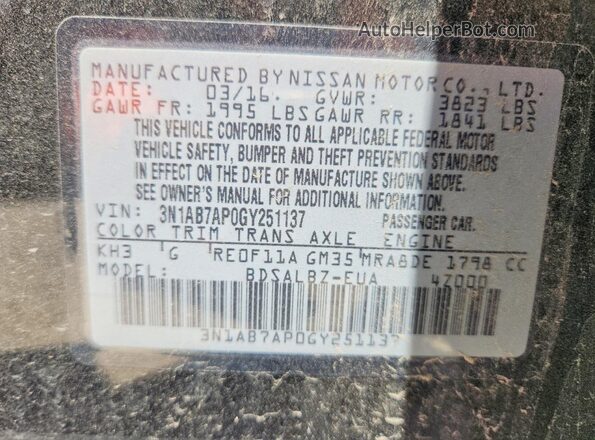 3N1AB7AP0GY251137 2016 NISSAN SENTRA Black Շարժիչի բաժամունքի տեսք