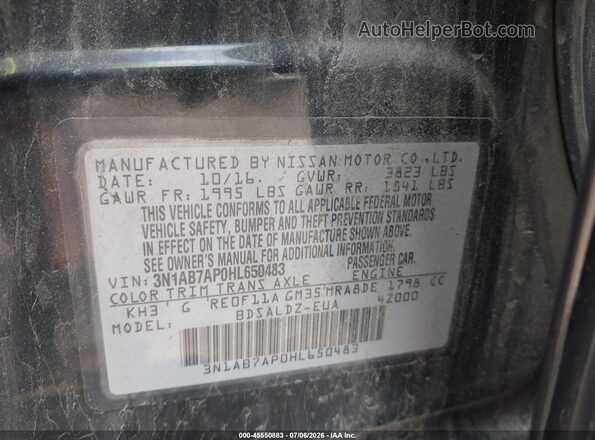 3N1AB7AP0HL650483 2017 NISSAN SENTRA Black Շարժիչի բաժամունքի տեսք