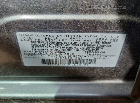 3N1AB7AP0HL655473 2017 NISSAN SENTRA Gray Շարժիչի բաժամունքի տեսք