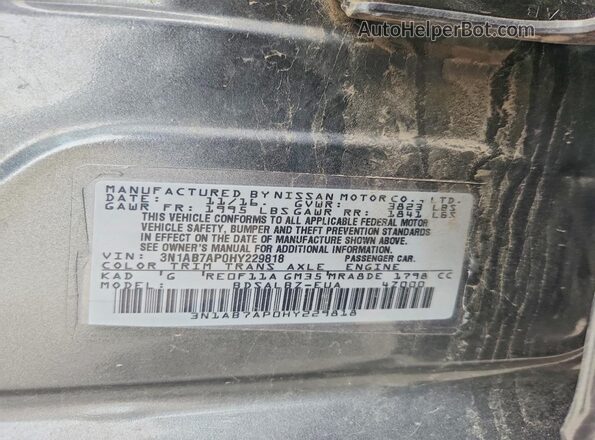 3N1AB7AP0HY229818 2017 NISSAN SENTRA Gray VIN კოდის სტიკერის ხედი