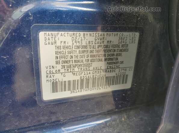 3N1AB7AP0HY269557 2017 NISSAN SENTRA Blue Engine compartment view
