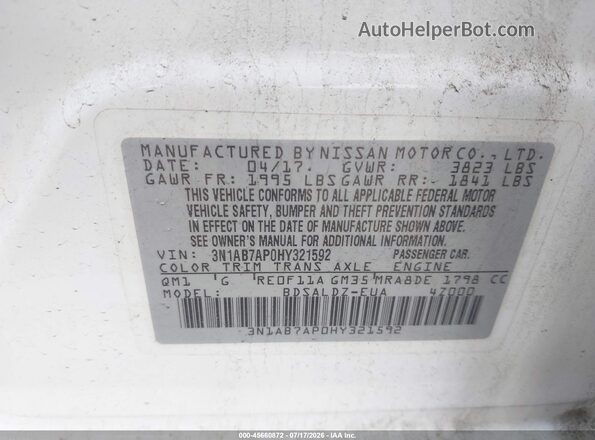 3N1AB7AP0HY321592 2017 NISSAN SENTRA White Vista del compartimento del motor