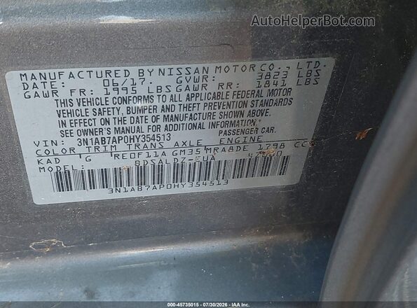 3N1AB7AP0HY354513 2017 NISSAN SENTRA Gray Вид підкапотного простору
