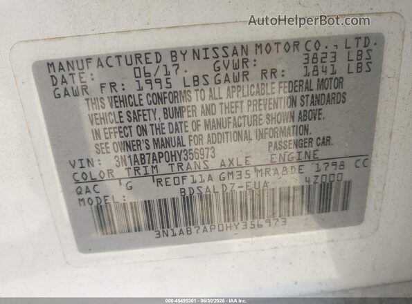 3N1AB7AP0HY356973 2017 NISSAN SENTRA White Вид підкапотного простору