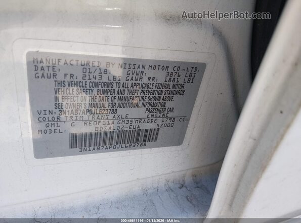 3N1AB7AP0JL623788 2018 NISSAN SENTRA White Vista del compartimento del motor