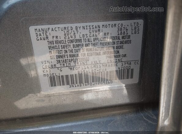 3N1AB7AP0JY209560 2018 NISSAN SENTRA Gray Engine compartment view