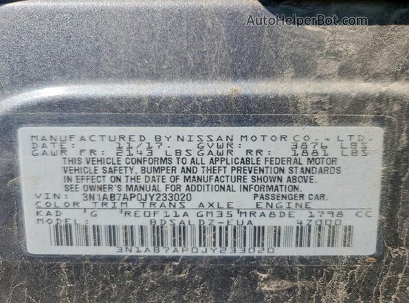 3N1AB7AP0JY233020 2018 NISSAN SENTRA Gray Engine compartment view