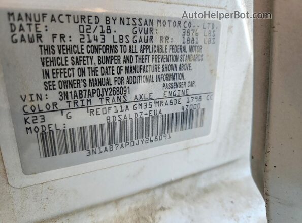 3N1AB7AP0JY268091 2018 NISSAN SENTRA Silver Вид підкапотного простору