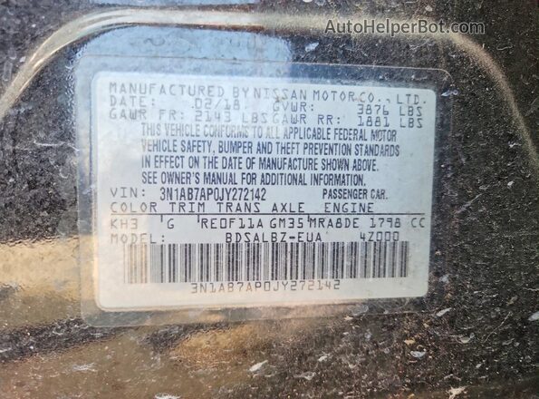 3N1AB7AP0JY272142 2018 NISSAN SENTRA Black Vista del compartimento del motor