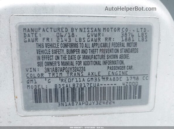 3N1AB7AP0JY324224 2018 NISSAN SENTRA White Շարժիչի բաժամունքի տեսք