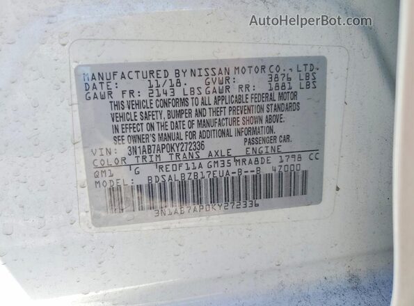 3N1AB7AP0KY272336 2019 NISSAN SENTRA White Вид підкапотного простору