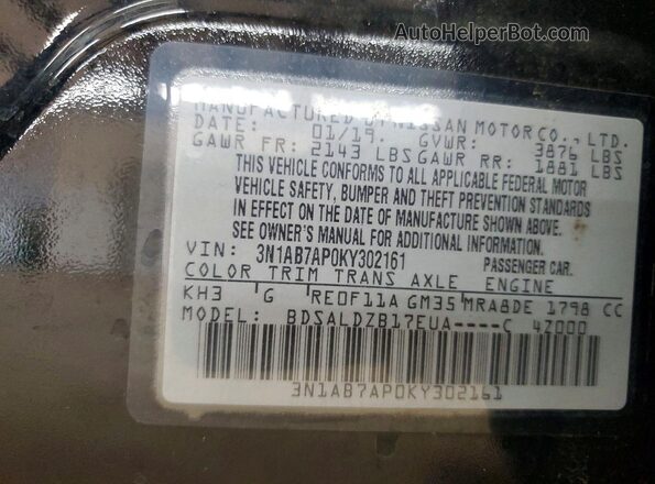 3N1AB7AP0KY302161 2019 NISSAN SENTRA Черный Вид подкапотного пространства