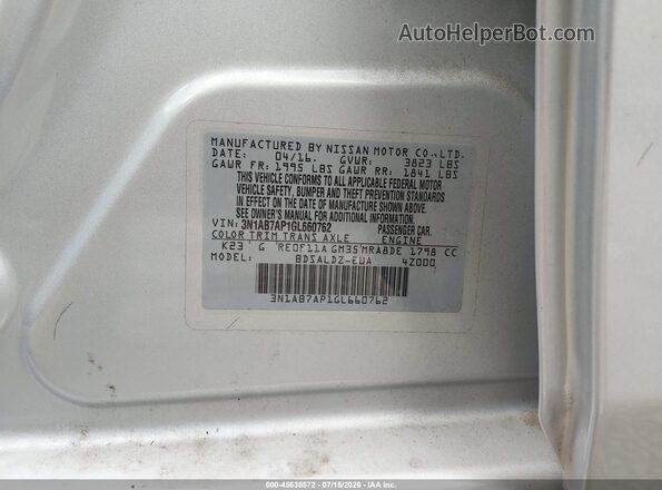 3N1AB7AP1GL660762 2016 NISSAN SENTRA Gray Widok komory silnika
