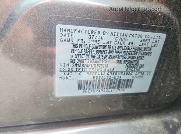 3N1AB7AP1GL673978 2016 NISSAN SENTRA Gray Շարժիչի բաժամունքի տեսք