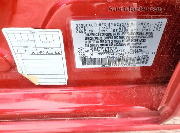 3N1AB7AP1GY210130 2016 NISSAN SENTRA Red Vista del compartimento del motor