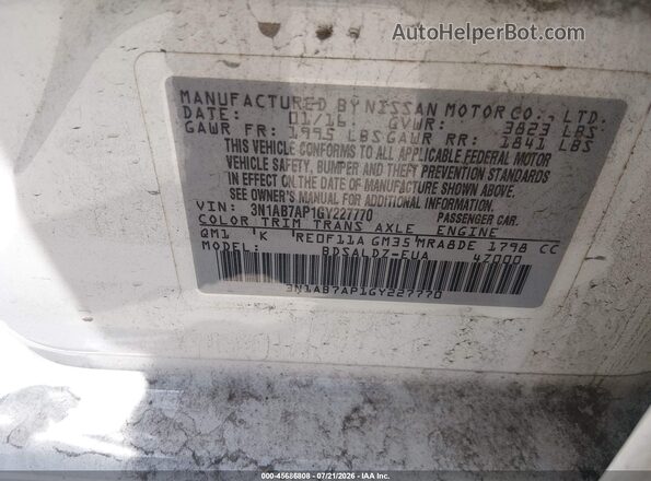 3N1AB7AP1GY227770 2016 NISSAN SENTRA White Engine compartment view