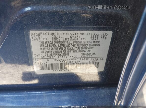 3N1AB7AP1GY247968 2016 NISSAN SENTRA Blue Вид підкапотного простору
