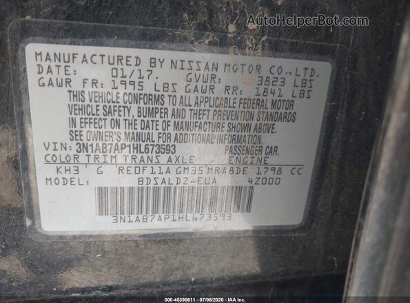 3N1AB7AP1HL673593 2017 NISSAN SENTRA Black Vista del compartimento del motor