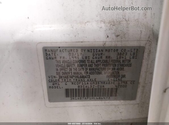 3N1AB7AP1HL686473 2017 NISSAN SENTRA White Вид підкапотного простору