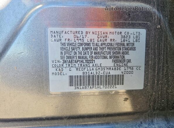 3N1AB7AP1HL702221 2017 NISSAN SENTRA Gray ძრავის განყოფილების ხედი