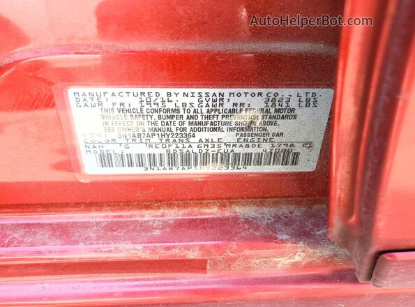 3N1AB7AP1HY223364 2017 NISSAN SENTRA Red Вид підкапотного простору