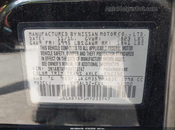 3N1AB7AP1HY233747 2017 NISSAN SENTRA Black Engine compartment view